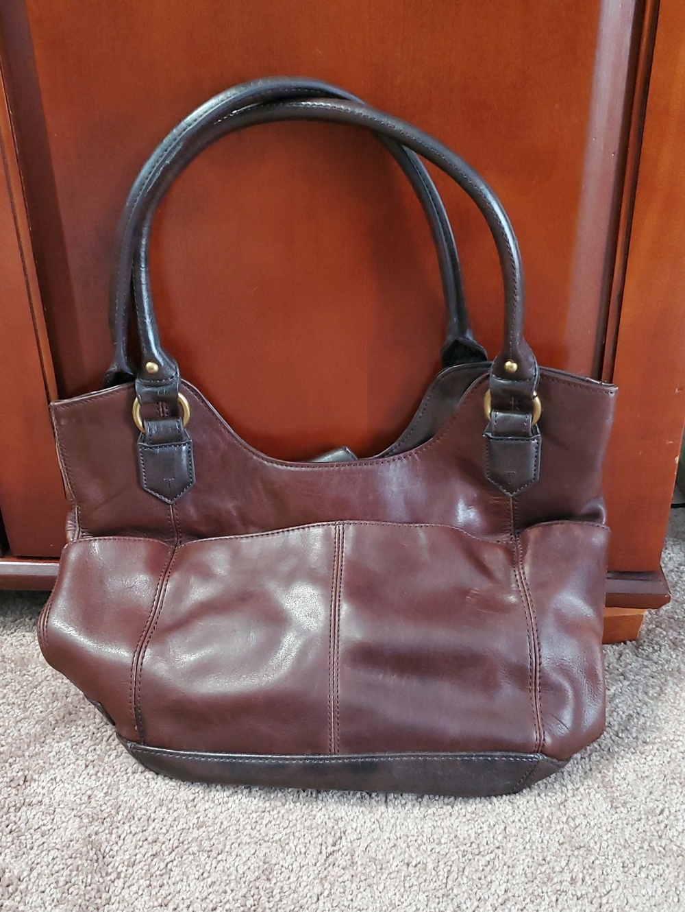 Tignanello Burgundy Brown Leather Shoulder Bag